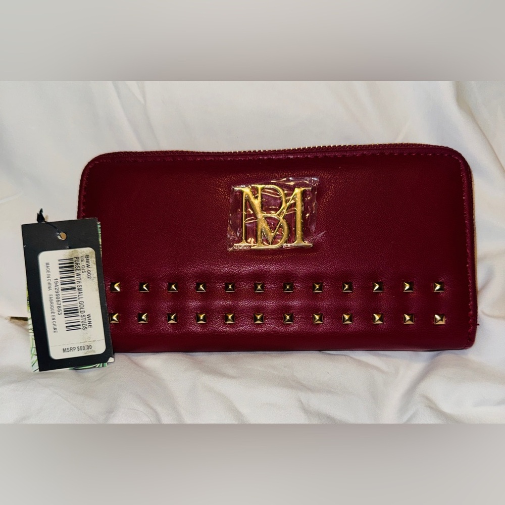 Badgley Mischka Wine Wallet with Gold Stud Accents